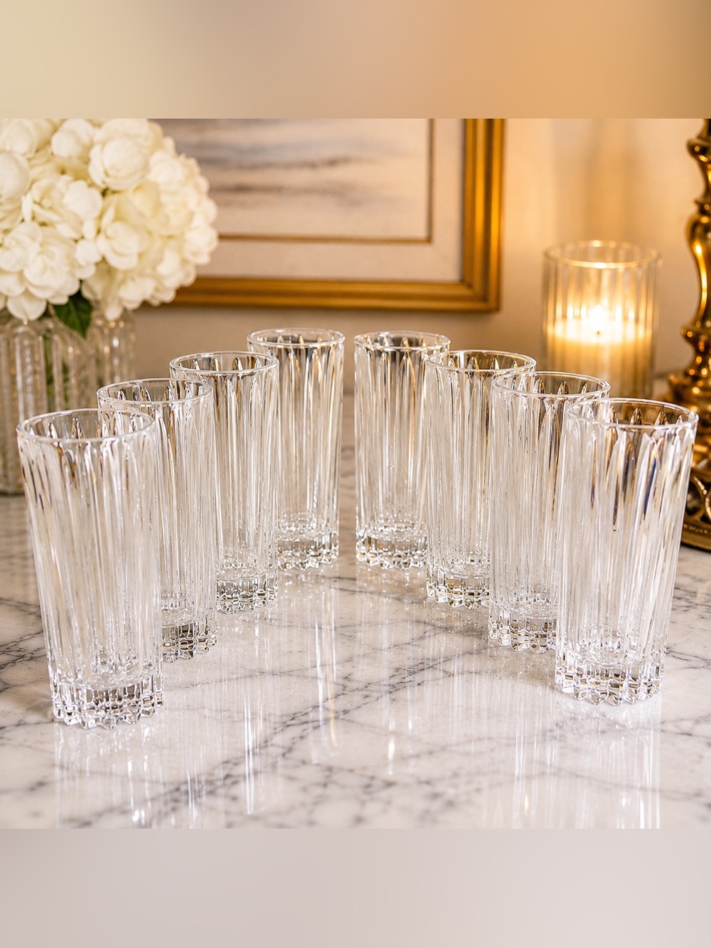 Vintage Cristal D’Arques Durand Fluted Crystal Highball Glasses Set of 8 France